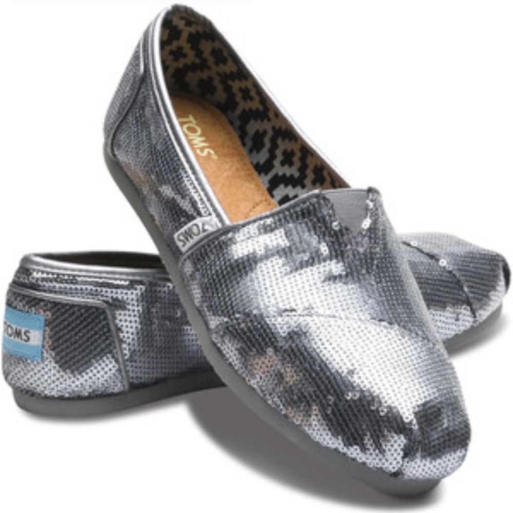 Silver sequin toms worn one time